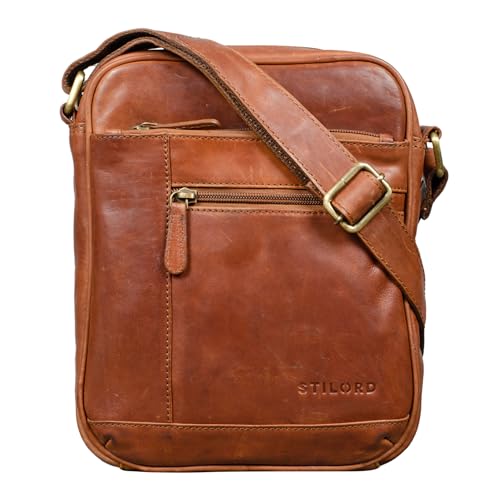 STILORD 'Diego' Vintage Herrentasche Leder Klein Umhängetasche für 9.7 Zoll iPad DIN A5 Schultertasche Cross-Body Bag für Männer Echtes Leder, Farbe:Cognac - braun von STILORD