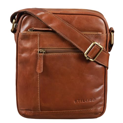 STILORD 'Diego' Vintage Herrentasche Leder Klein Umhängetasche für 9.7 Zoll iPad DIN A5 Schultertasche Cross-Body Bag für Männer Echtes Leder, Farbe:Cognac - glänzend von STILORD
