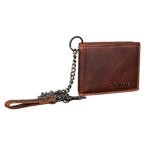 STILORD 'Dominik' Geldbörse Herren Leder mit Kette stilvolle Slim Wallet klein Portemonnaie Herren Echtleder Geldtasche RFID Blocker Geldbeutel Vintage, Farbe:Salerno - braun von STILORD