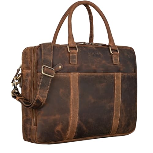 STILORD 'Drake' Businesstasche Leder Groß Vintage Aktentasche XL Ledertasche Laptoptasche für Arbeit Büro Umhängetasche Aufsteckbar Echtleder, Farbe:calais - braun von STILORD