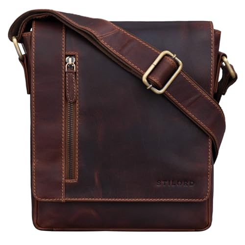 STILORD 'Easton' Kleine Messenger Bag Echt Leder Vintage Umhängetasche im Hochformat 10,1 Zoll Tablet Tasche für iPad DIN A5 Schultertasche Echtleder, Farbe:Siena - braun von STILORD