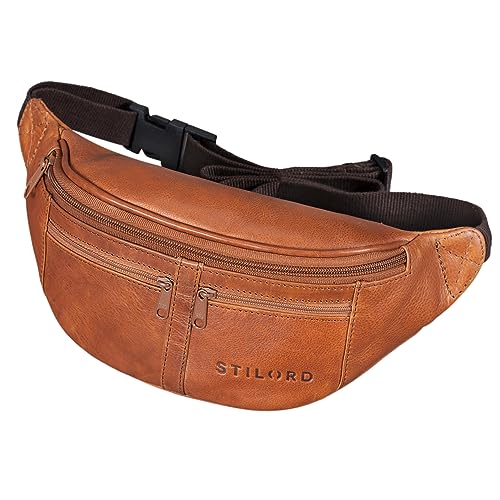 STILORD 'Echo' Vintage Hüfttasche Leder Bauchtasche Gürteltasche für Herren und Damen 7 Zoll Kamera Handy Reise Festival Unisex Echtleder, Farbe:Ocker - braun von STILORD