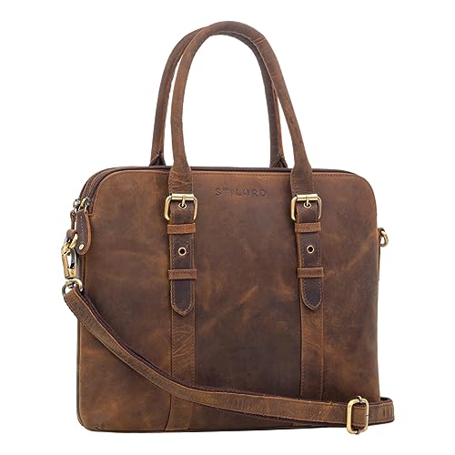 STILORD 'Eden' Businesstasche Damen Leder Vintage Handtasche für 13.3 Zoll Laptop Tablet Elegante Umhängetasche für Büro Uni Hochwertiges Echtleder, Farbe:vinto - braun von STILORD