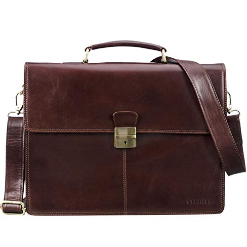 STILORD 'Edward' Herren Aktentasche Dokumententasche Laptoptasche Business Büro Tasche mit Schultergurt echt Leder, Farbe:Polo - braun von STILORD