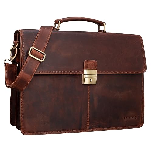 STILORD 'Edward' Herren Aktentasche Dokumententasche Laptoptasche Business Büro Tasche mit Schultergurt echt Leder, Farbe:Prato - braun von STILORD