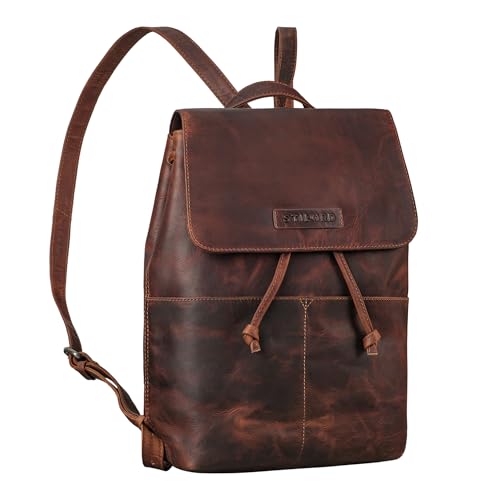 STILORD 'Effi' Eleganter Rucksack Damen Klein Leder Daypack moderner Cityrucksack Vintage Lederrucksack Damen Rucksackhandtasche Echtleder, Farbe:ambra - coganc von STILORD