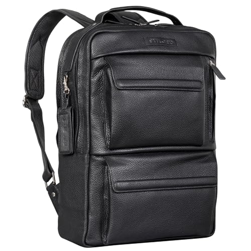 STILORD 'Egon' Moderner Laptop Rucksack 15 Zoll Leder für Damen und Herren Lederrucksack Vintage Rucksack Business Handgepäck Reiserucksack Travel Backpack, Farbe:schwarz von STILORD