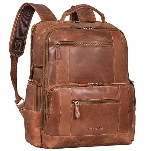 STILORD 'Eike' Modischer Laptoprucksack 15,6 Zoll Leder Business Rucksack Damen Vintage Tagesrucksack Herren Leder Rucksack mit vielen Fächern Echtleder, Farbe:andorra - braun von STILORD