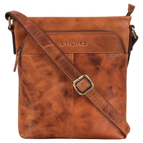 STILORD 'Elea' Umhängetasche Damen Leder Vintage Schultertasche Freizeit Handtasche für 10,1 Zoll iPad und DIN A5 Unterlagen Elegante Abendtasche Echtleder, Farbe:kara - cognac von STILORD