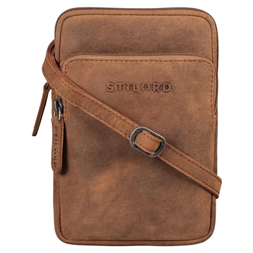 STILORD 'Elin' Brustbeutel Leder groß Brusttasche für Herren Damen Handy Umhängetasche aus echtem Vintage Leder, Farbe:tan - dunkelbraun von STILORD
