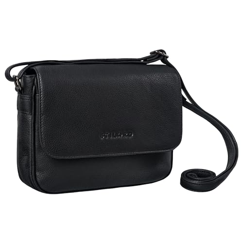 STILORD 'Elina' Stilvolle Umhängetasche Damen Leder Vintage Handtasche Klein Crossbody Bag für Frauen Ledertasche zum Ausgehen Damenhandtasche Echtleder, Farbe:schwarz von STILORD