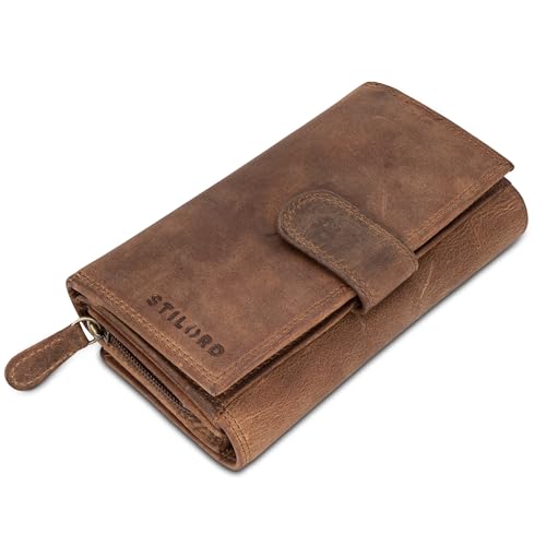 STILORD 'Elisa' Geldbörse Damen braun Leder Groß viele Fächer mit Reißverschluss Portemonnaie Damen RFID-Schutz Frauen Geldbeutel extra Münzfach im Hochformat Echt-Leder von STILORD