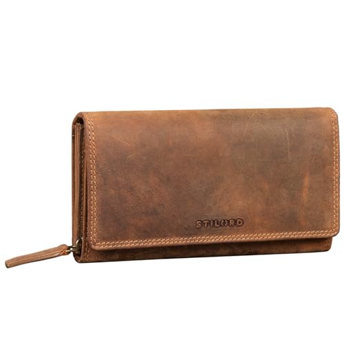 STILORD 'Ellen' Leder Geldbörse Damen RFID und NFC Schutz in stilsicherer Geschenkbox Großes Portemonnaie Geldbeutel aus echtem Leder, Farbe:Bergamo - braun von STILORD