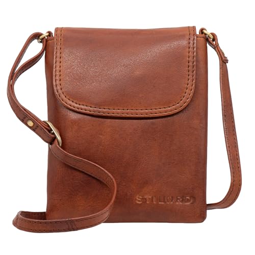 STILORD 'Ellis' Handytasche zum Umhängen Leder Brustbeutel Kleine Ledertasche Umhängetasche für Smartphone und Geldbörse Cross-Body Bag XS Vintage Leder, Farbe:brandy - cognac von STILORD