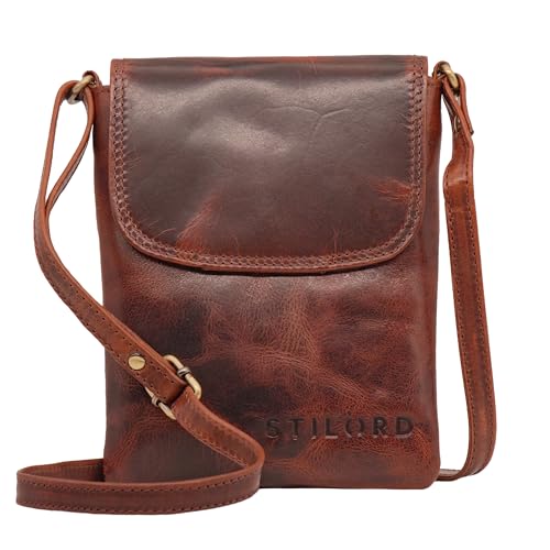 STILORD 'Ellis' Handytasche zum Umhängen Leder Brustbeutel Kleine Ledertasche Umhängetasche für Smartphone und Geldbörse Cross-Body Bag XS Vintage Leder, Farbe:porto - cognac von STILORD