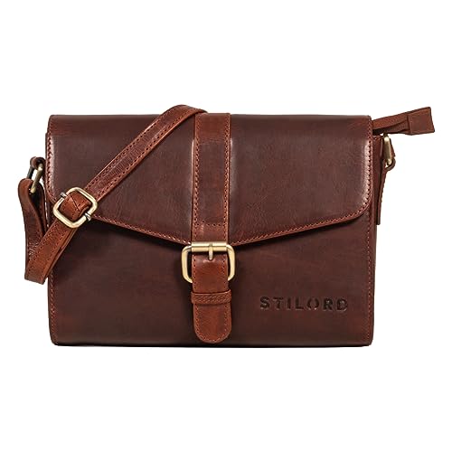 STILORD 'Elora' moderne Umhängetasche Damen klein Leder Handtasche Crossbody Damen Abendtasche Vintage Lederhandtasche Echtleder, Farbe:porto - cognac von STILORD