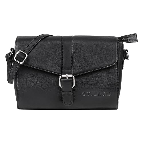 STILORD 'Elora' moderne Umhängetasche Damen klein Leder Handtasche Crossbody Damen Abendtasche Vintage Lederhandtasche Echtleder, Farbe:schwarz von STILORD