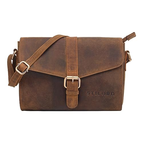 STILORD 'Elora' Moderne Umhängetasche Damen klein Leder Handtasche Crossbody Damen Abendtasche Vintage Lederhandtasche Echtleder, Farbe:vinto - braun von STILORD