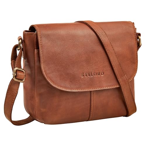 STILORD 'Elowen' Stylishe Kleine Umhängetasche Damen Leder Handtasche Cognac Klein Echtleder Damentasche Vintage Ledertasche Crossbody Bag Schultertasche von STILORD