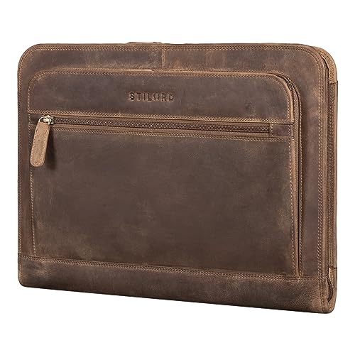STILORD 'Elton' Dokumententasche Leder Konferenzmappe A4 Schreibmappe 13,3 Zoll Aktenmappe Große Dokumentenmappe mit Reißverschluss Vintage Echtleder, Farbe:mittel - braun von STILORD