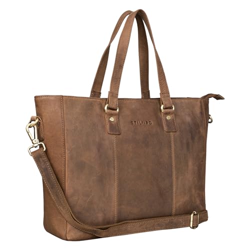 STILORD Damen-Shopper aus Leder braun - Vintage Handtasche für Damen - Frauen-Schultertasche - 13,3 Zoll, perfekt für Laptop 'Emmeline' von STILORD