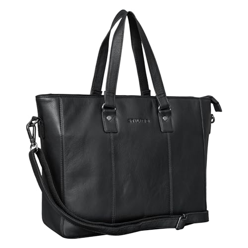 STILORD Damen-Shopper aus Leder schwarz - Vintage Handtasche für Damen - Frauen-Schultertasche - 13,3 Zoll, perfekt für Laptop 'Emmeline' von STILORD