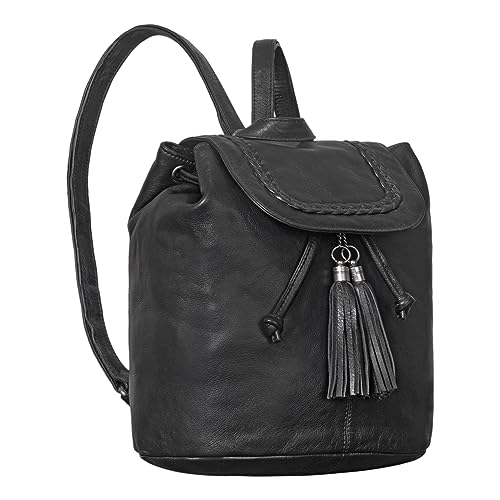 STILORD 'Enisa' Vintage Rucksack Damen Leder Daypack Klein Cityrucksack Rucksackhandtasche für Shopping Arbeit Reisen Echtleder, Farbe:schwarz von STILORD