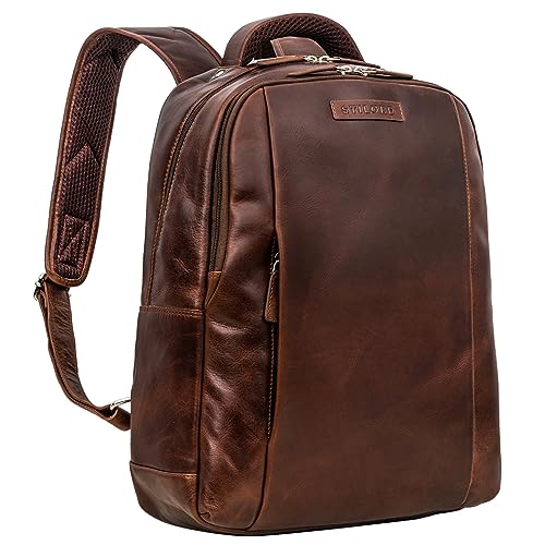 STILORD 'Ennio' Leder Rucksack mit Laptopfach 13 Zoll Rucksack Damen Vintage Rucksack Herren Leder Studentenrucksack Laptop-Rucksack, Farbe:Sonora - Cognac von STILORD