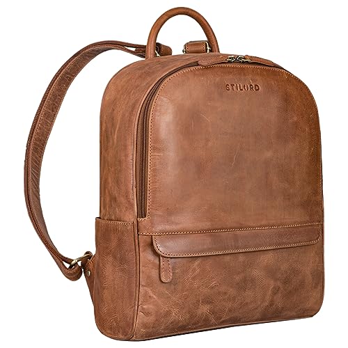 STILORD 'Erika' Lederrucksack Damen Klein Herren Ledertasche City Daypack Vintage Backpack Tagesrucksack Kleiner Handgepäck Rucksack Unisex Echtleder, Farbe:Andorra - braun von STILORD