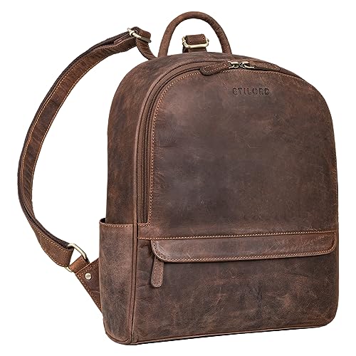 STILORD 'Erika' Lederrucksack Damen Klein Herren Ledertasche City Daypack Vintage Backpack Tagesrucksack Kleiner Handgepäck Rucksack Unisex Echtleder, Farbe:veleta - braun von STILORD