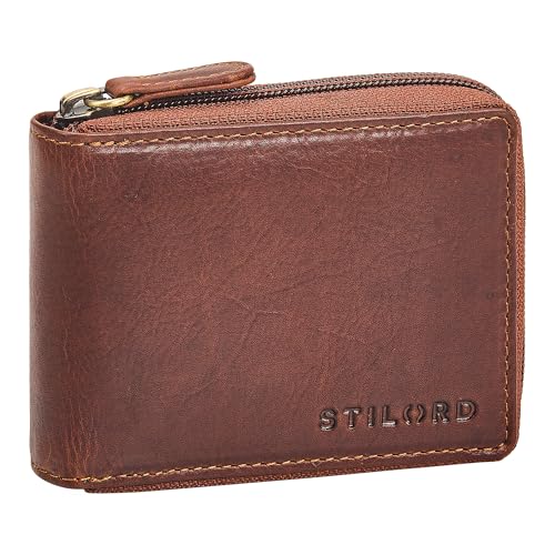 STILORD 'Ernie' Wiener Schachtel Geldbörse Leder Portemonnaie Damen Klein Echtleder Münzbörsen Portmonee Herren Brieftasche- Geldbeutel mit Reißverschluss Kleingeldbörse, Farbe:Kara - Cognac von STILORD