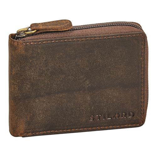 STILORD 'Ernie' Wiener Schachtel Geldbörse Leder Portemonnaie Damen Klein Echtleder Münzbörsen Portmonee Herren Brieftasche- Geldbeutel mit Reißverschluss Kleingeldbörse, Farbe:Kreta - braun von STILORD