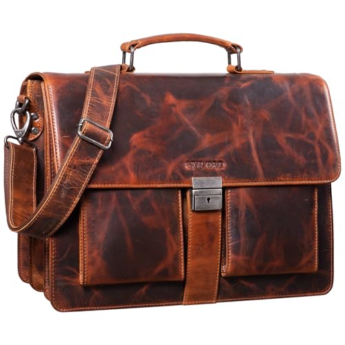 STILORD 'Eros' Aktentasche Leder 15,6 Zoll Laptoptasche Business Umhängetasche Große Arbeitstasche XL Vintage Ledertasche mit Dreifachtrenner, Farbe:Milano - braun von STILORD