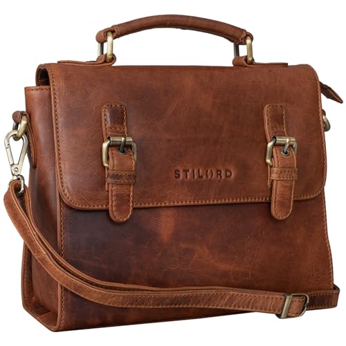 STILORD 'Estelle' Fashion Handtasche Leder Umhängetasche Damen Elegant Schultertasche Vintage Damentasche Satchel Bag aus echtem Leder, Farbe:Kara - Cognac von STILORD