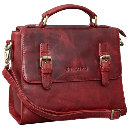 STILORD 'Estelle' Fashion Handtasche Leder Umhängetasche Damen Elegant Schultertasche Vintage Damentasche Satchel Bag aus echtem Leder, Farbe:Kara - rot von STILORD