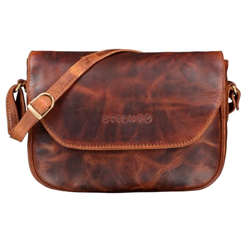 STILORD 'Esther' Damen Handtasche Umhängetasche Echtleder Vintage Ledertasche zum Ausgehen klassische Abendtasche Partytasche Freizeittasche Leder, Farbe:kara - cognac von STILORD