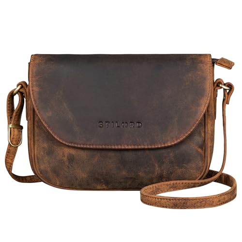 STILORD 'Esther' Damen Handtasche Umhängetasche Echtleder Vintage Ledertasche zum Ausgehen klassische Abendtasche Partytasche Freizeittasche Leder, Farbe:kreta - braun von STILORD