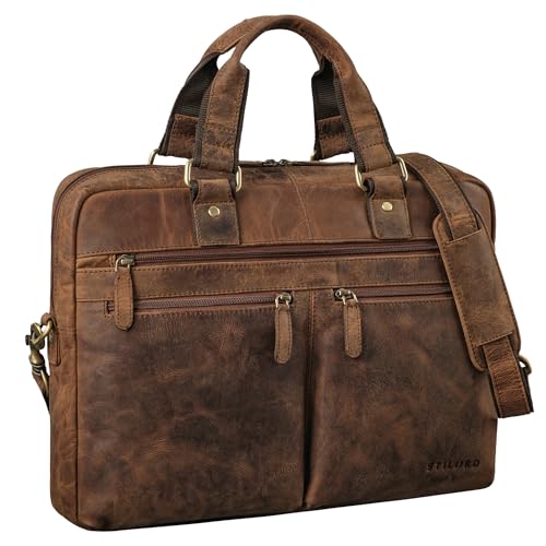 STILORD 'Eugen' Leder Aktentasche Umhängetasche mit Laptopfach 15,6 Zoll Vintage Bürotasche DIN A4 Notebooktasche Business Akten Tasche aus Echtem Leder, Farbe:sepia - braun von STILORD