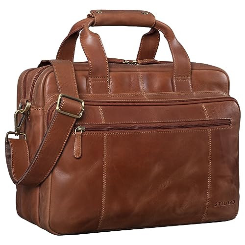 STILORD 'Experience' Vintage Lehrertasche Leder groß für Herren Damen XL Aktentasche Business Schulter- oder Umhängetasche für Laptop Trolley aufsteckbar, Farbe:Andorra - braun von STILORD