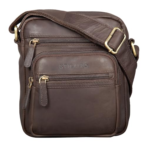 STILORD 'Fabian' Umhängetasche Leder Klein 9,7 Zoll Tablettasche für Herren Damen Leder Vintage Schultertasche DIN A5 Crossbody Bag Echtleder, Farbe:matt - dunkelbraun von STILORD