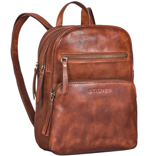 STILORD 'Fabienne' Rucksack Damen Klein Echtes Leder mit vielen Fächern Diebstahlsicherer Mini Tagesrucksack Vintage Dayback, Farbe:brandy - cognac von STILORD