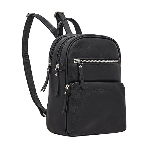 STILORD 'Fabienne' Rucksack Damen Klein Echtes Leder mit vielen Fächern Diebstahlsicherer Mini Tagesrucksack Vintage Dayback, Farbe:schwarz von STILORD