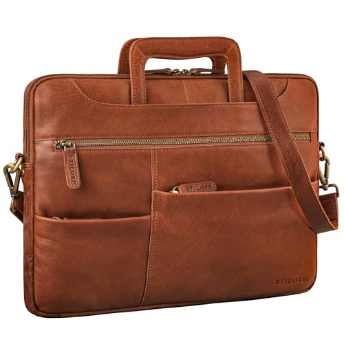 STILORD 'Farleigh' 15.6 Zoll Laptop-Tasche Leder Umhängetasche Herren für Arbeit Reisen Business Tasche Schmal Laptophülle aus Echtleder, Farbe:maraska - braun von STILORD