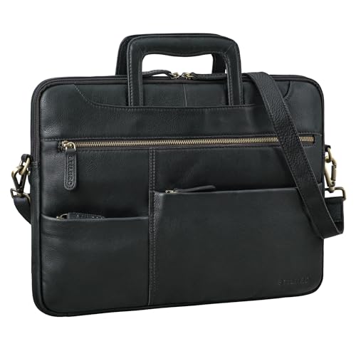 STILORD 'Farleigh' 15.6 Zoll Laptop-Tasche Leder Umhängetasche Herren für Arbeit Reisen Business Tasche Schmal Laptophülle aus Echtleder, Farbe:schwarz von STILORD