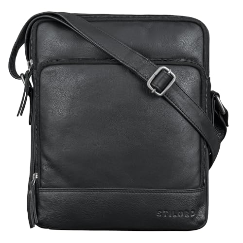 STILORD 'Faro' Vintage Umhängetasche Herren Klein Leder Messenger Bag 11 Zoll Tablettasche Ledertasche Männer Echtleder Tasche Retro Crossbody Bag Schultertasche Freizeit, Farbe:schwarz von STILORD