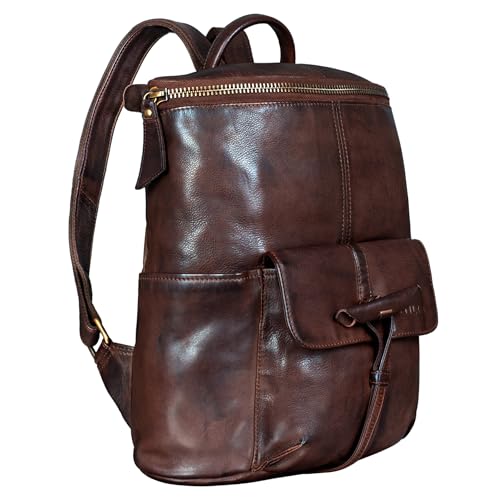 STILORD 'Fernandez' Vintage Rucksack Leder groß Herren Damen Business Uni Büro für schmale Ordner und für 13,3 Zoll MacBooks Echtleder, Farbe:Washed dunkel - braun von STILORD