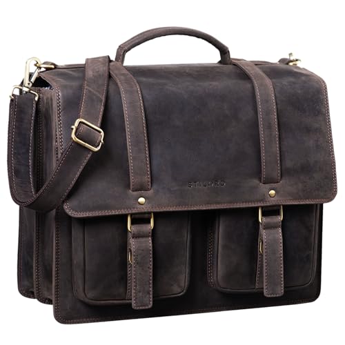 STILORD 'Fernando' Ledertasche Aktentasche Vintage Große Umhängetasche für Lehrer Business Laptoptasche Trolley Aufsteckbar Echtes Leder, Farbe:dunkel - braun von STILORD