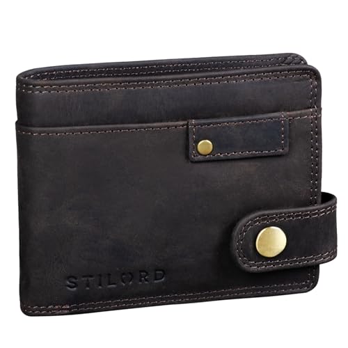 STILORD 'Finley' Leder Geldbörse Herren RFID und NFC Schutz Männer Portemonnaie mit Druckknopf Brieftasche mit Ausleseschutz in Geschenkbox, Farbe:dunkel - braun von STILORD