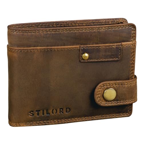 STILORD 'Finley' Leder Geldbörse Herren RFID und NFC Schutz Männer Portemonnaie mit Druckknopf Brieftasche mit Ausleseschutz in Geschenkbox, Farbe:mittel - braun von STILORD