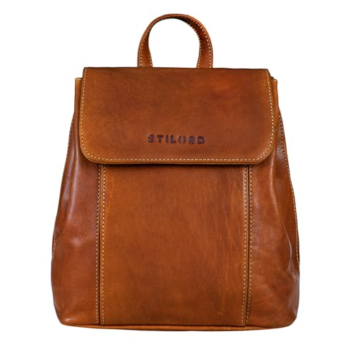 STILORD 'Fiona' Daypack Rucksack Damen Leder Klein für City Shopping Freizeit iPad 9.7 Zoll Vintage Rucksackhandtasche aus Echtem Leder, Farbe:brandy - braun von STILORD